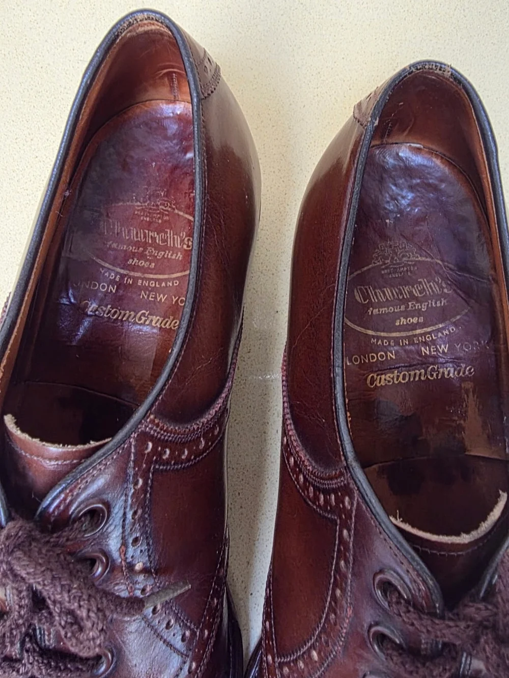 CHURCH'S Custom-made Men's Brown Leather Lace-Up Dress Shoes, shoe tree included